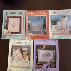 Vintage cross stitch and other patterns, Lot of 5 Leisure Arts magazines 1988